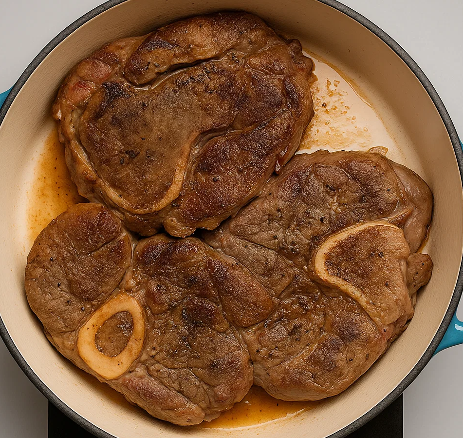 Tender braised boneless beef shank recipe with carrots, onions, and rosemary in rich savory sauce, slow-cooked to perfection